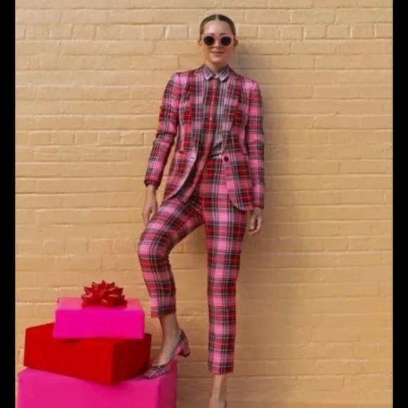 J. Crew Jackets & Blazers - J.Crew Parke Blazer in Cherry Red Bubblegum Neon Pink Stewart Tartan Wool 4 EUC